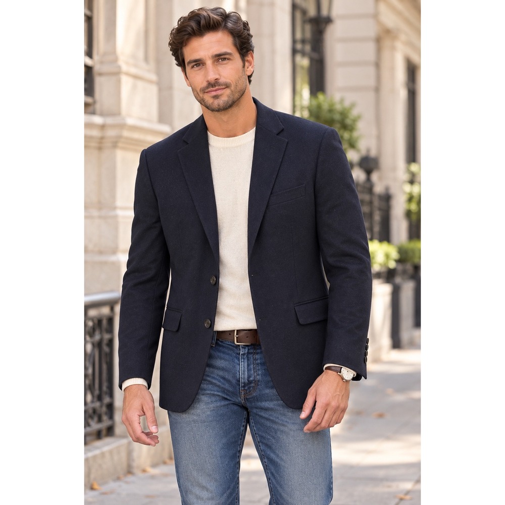 Lauren Ralph Lauren Navy Wool Silk Cashmere Blazer Sport Coat Jacket Sz 44R